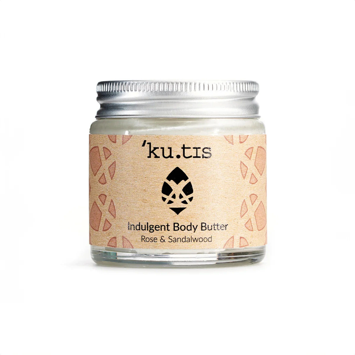 Jar of 'ku.tis' indulgent body butter with a silver lid on a white background