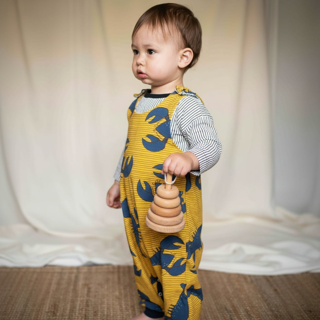 Blue Lobster Print Baby Harem Romper