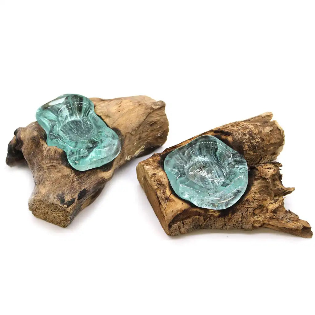 Ancient Wisdom Candle Holder Handmade Tealight Holder - Recycled Molton Glass on Gamel Wood Home & Garden > Decor > Home Fragrance Accessories > Candle Holders emmy-jane-boutique.myshopify.com