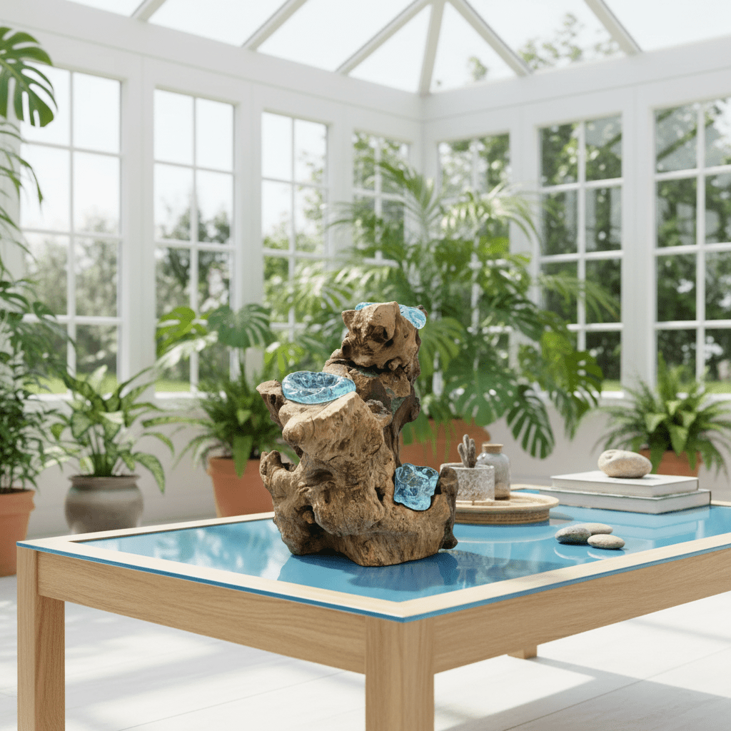 Candle Holder Handmade Tealight Holder - Recycled Molton Glass on Gamel Wood