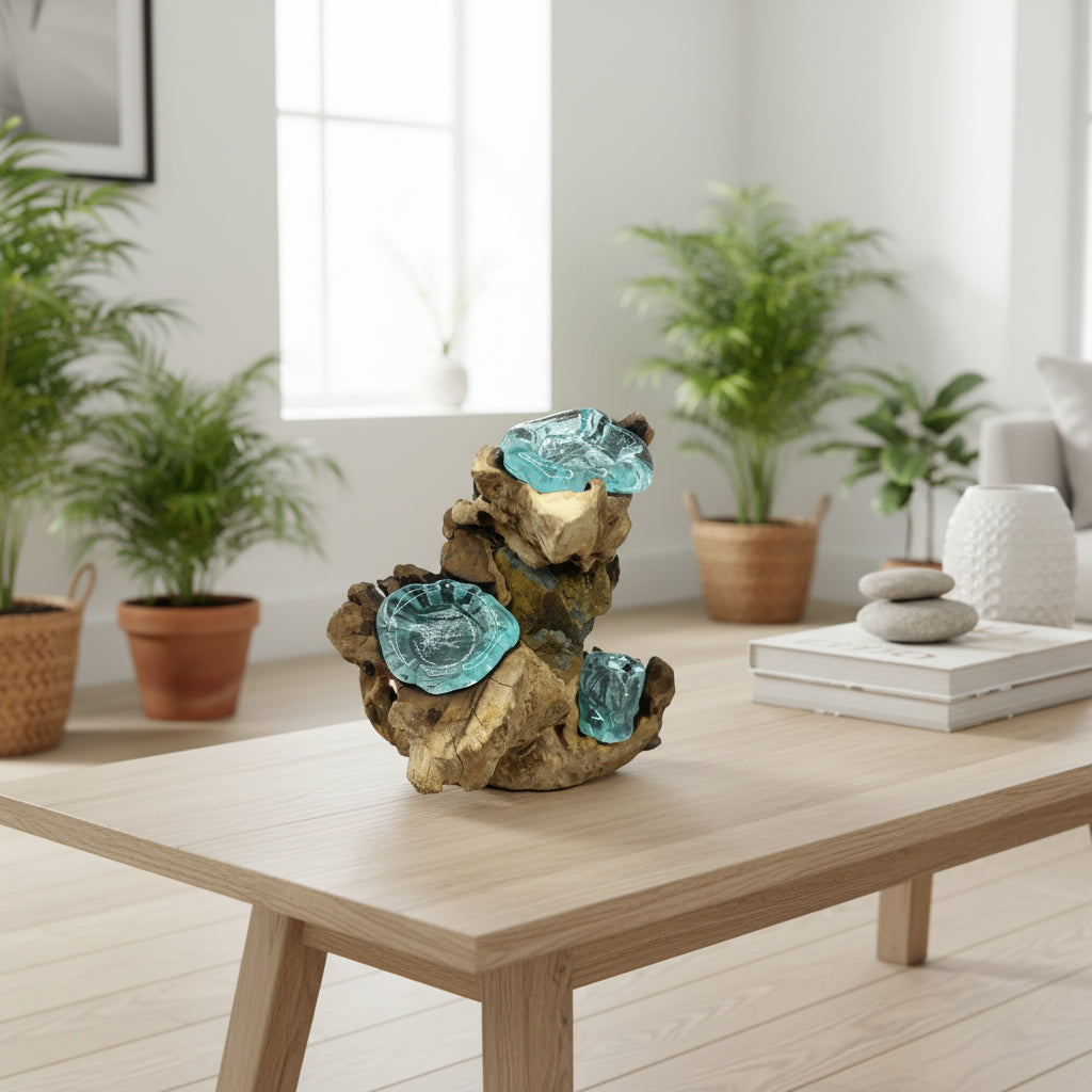 Ancient Wisdom Candle Holder Handmade Tealight Holder - Recycled Molton Glass on Gamel Wood Home & Garden > Decor > Home Fragrance Accessories > Candle Holders emmy-jane-boutique.myshopify.com