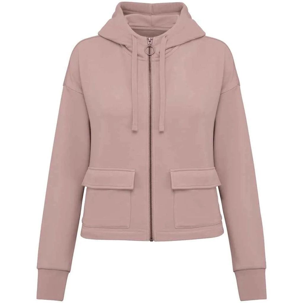 Pink hoodie with a zipper on a white background