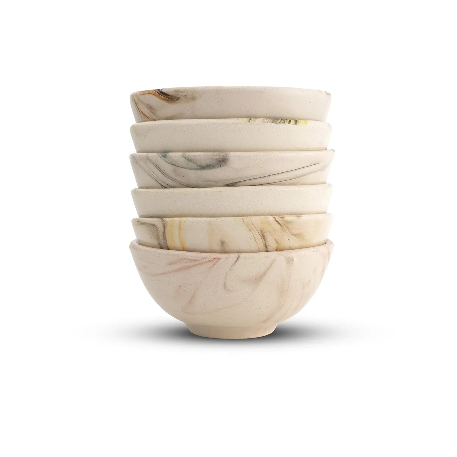 Gift set of six Bascuda marbled ceramic dip bowls, designed for stylish and functional use