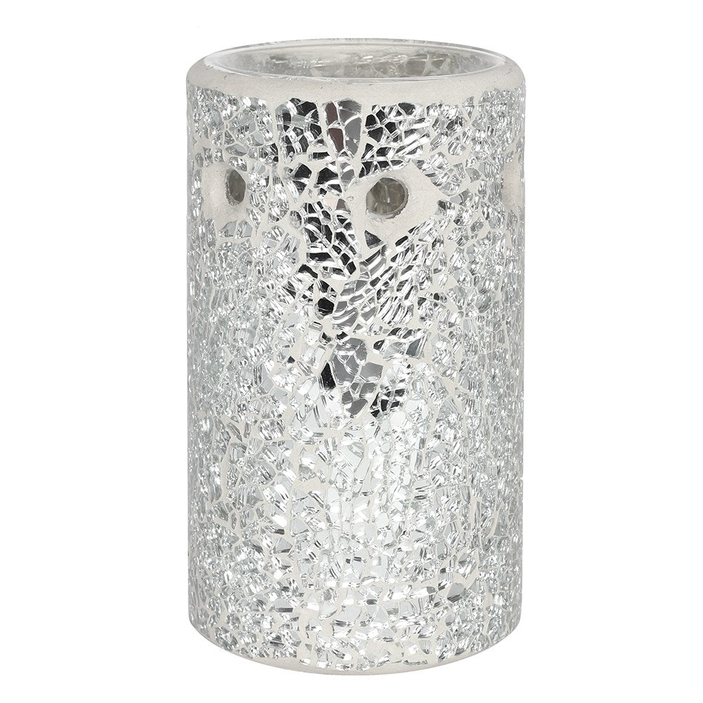 Decorative candle holder with mosaic owl design on a white background