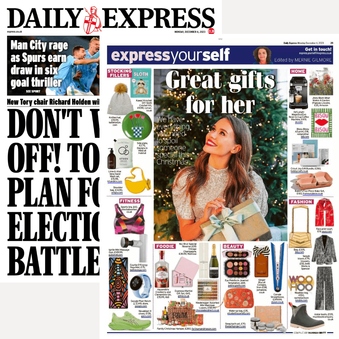 Front page of The Daily Express newspaper with various articles and images.