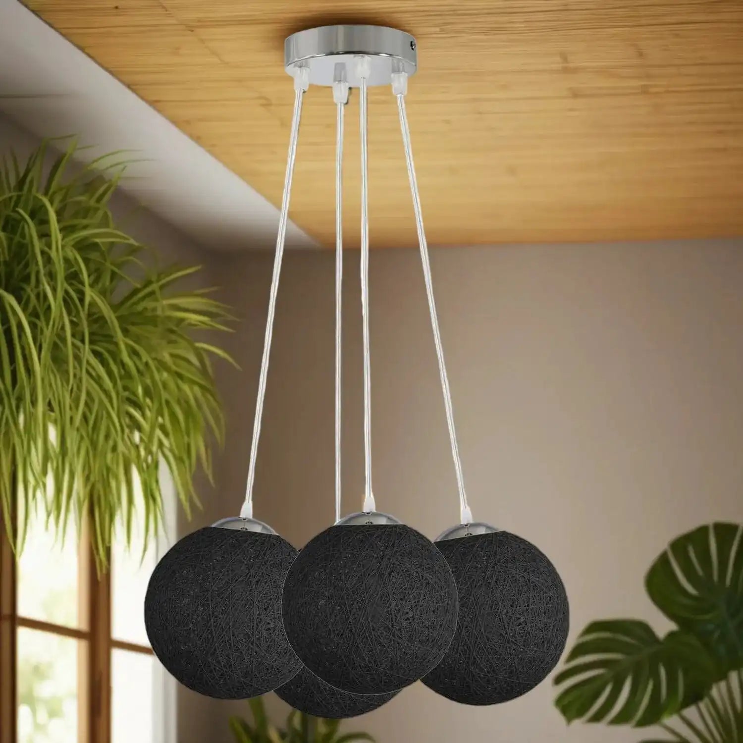 LEDSone Black Rattan Wicker Woven Ball Globe Pendant Lampshade Four Outlet~1827 Home & Garden > Lighting > Lighting Fixtures > Ceiling Light Fixtures emmy-jane-boutique.myshopify.com