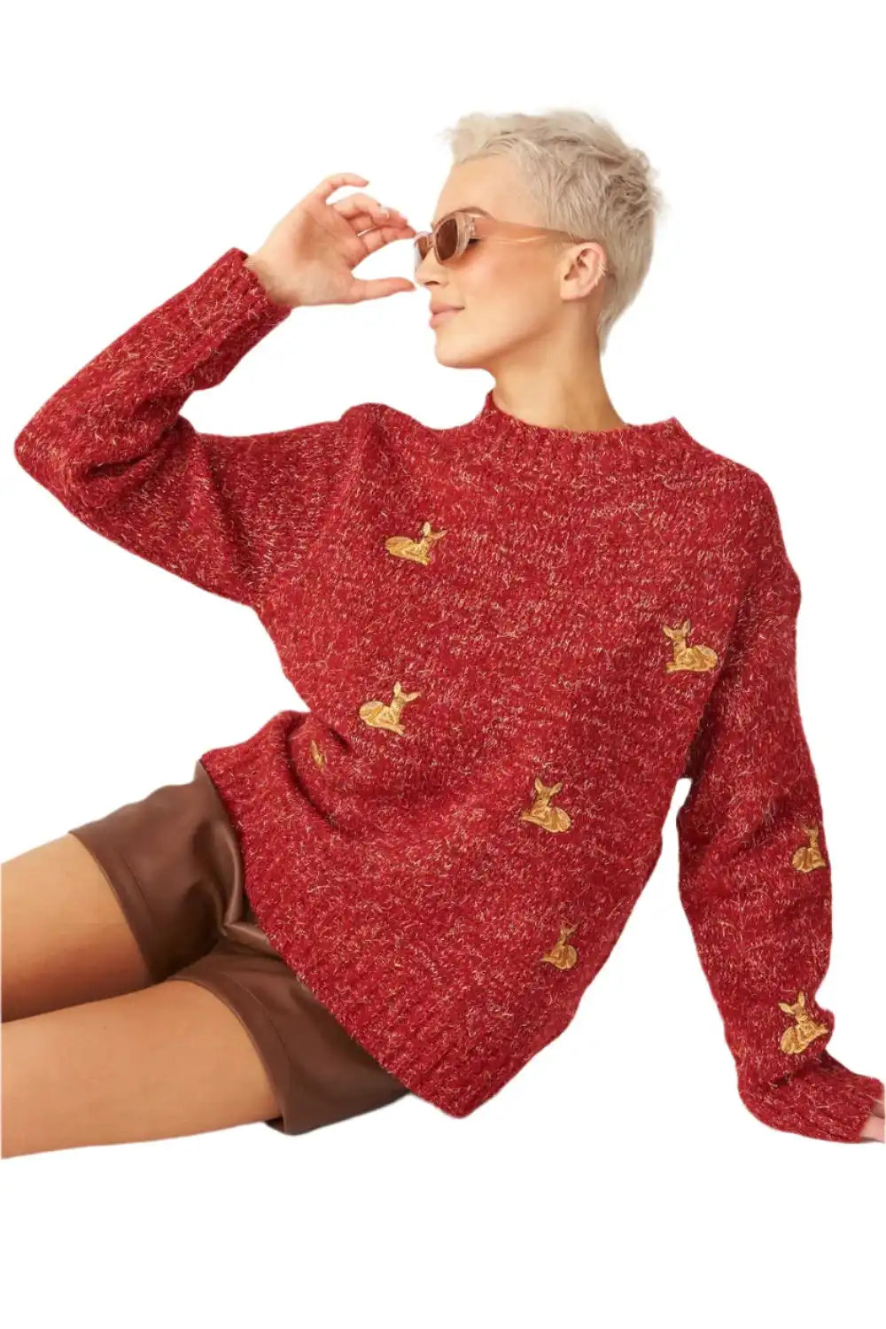 Buy Me Fur Ltd Christmas Jumper with Red Glitter Deer Embroidery Apparel & Accessories > Clothing > Shirts & Tops > Jumpers > Womens Jumpers > Cashmere Jumpers > Christmas Jumpers > Luxury Christmas Jumpers emmy-jane-boutique.myshopify.com