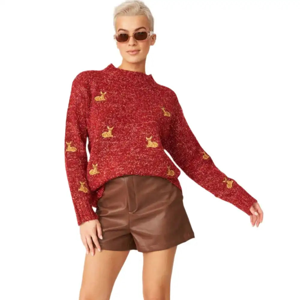 Buy Me Fur Ltd Christmas Jumper with Red Glitter Deer Embroidery Apparel & Accessories > Clothing > Shirts & Tops > Jumpers > Womens Jumpers > Cashmere Jumpers > Christmas Jumpers > Luxury Christmas Jumpers emmy-jane-boutique.myshopify.com