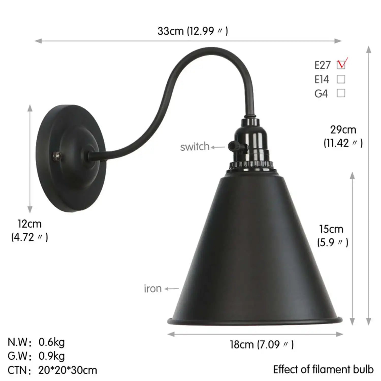 LEDSone LEDSone Retro Industrial Wall-Mounted Sconce Home & Garden > Lighting > Lighting Fixtures > Wall Light Fixtures > Black Metal Wall Lights emmy-jane-boutique.myshopify.com