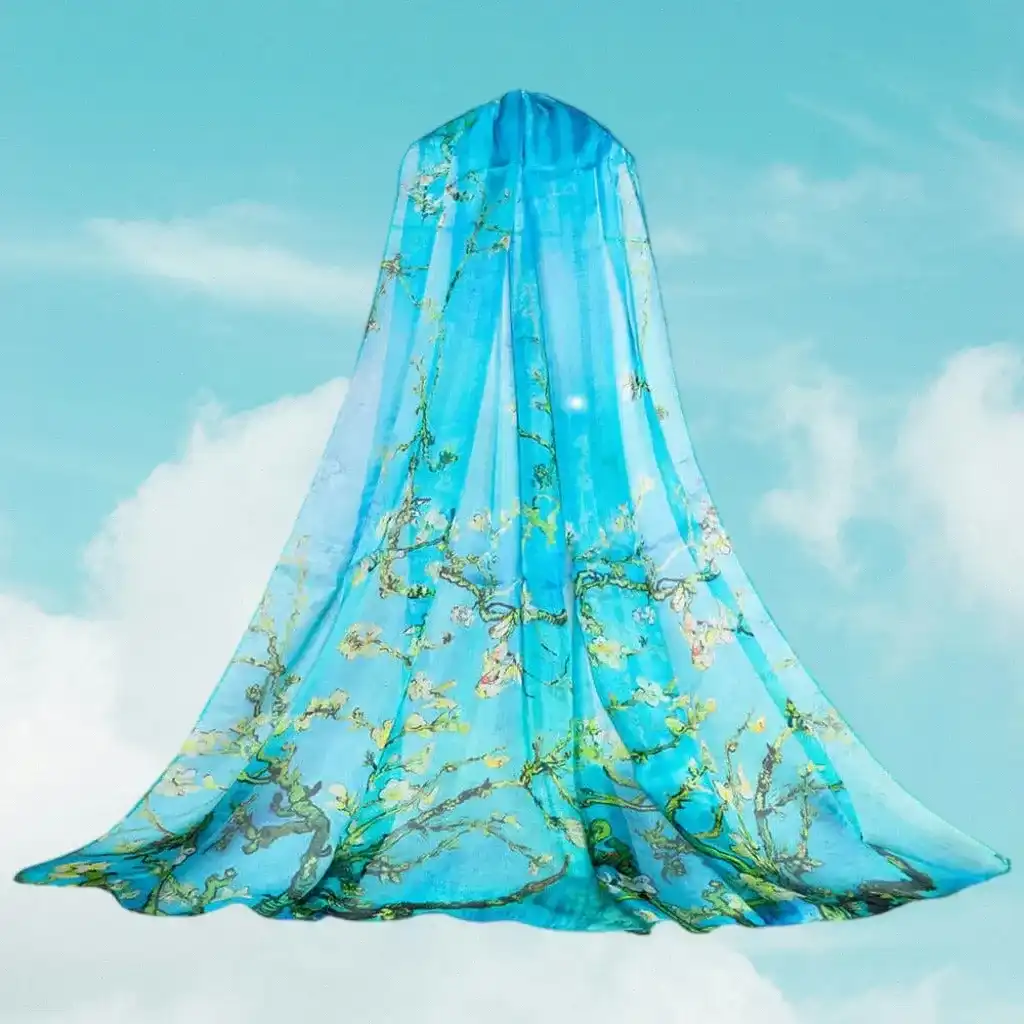 Signare Tapestry 100% Pure Silk Scarf - Blue - Van Gogh Almond Blossom Apparel & Accessories > Clothing Accessories > Scarves & Shawls > Scarves > Silk Scarves > Blue Scarves > 100% Pure Silk Scarf > Van Gogh Almond Blossom emmy-jane-boutique.myshopify.com