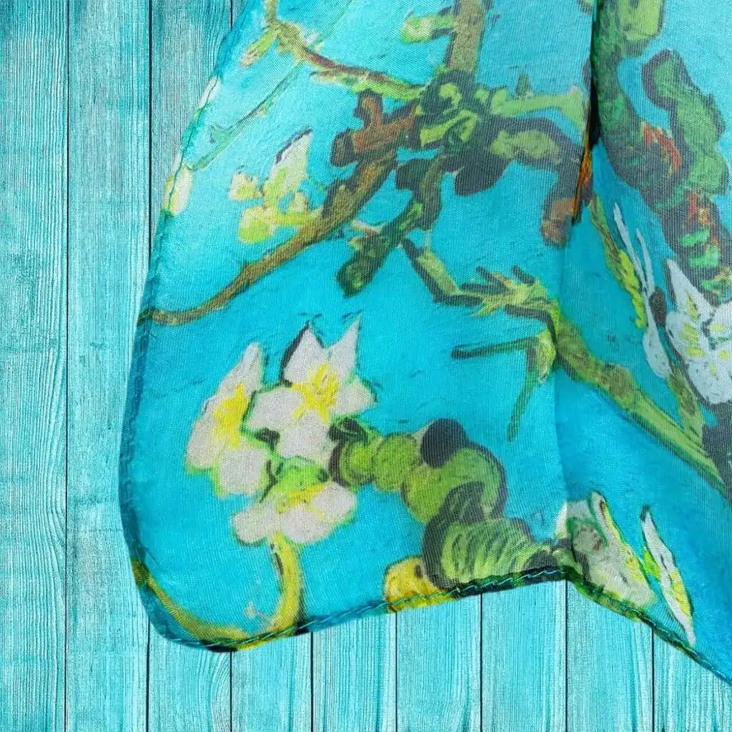 Signare Tapestry 100% Pure Silk Scarf - Blue - Van Gogh Almond Blossom Apparel & Accessories > Clothing Accessories > Scarves & Shawls > Scarves > Silk Scarves > Blue Scarves > 100% Pure Silk Scarf > Van Gogh Almond Blossom emmy-jane-boutique.myshopify.com