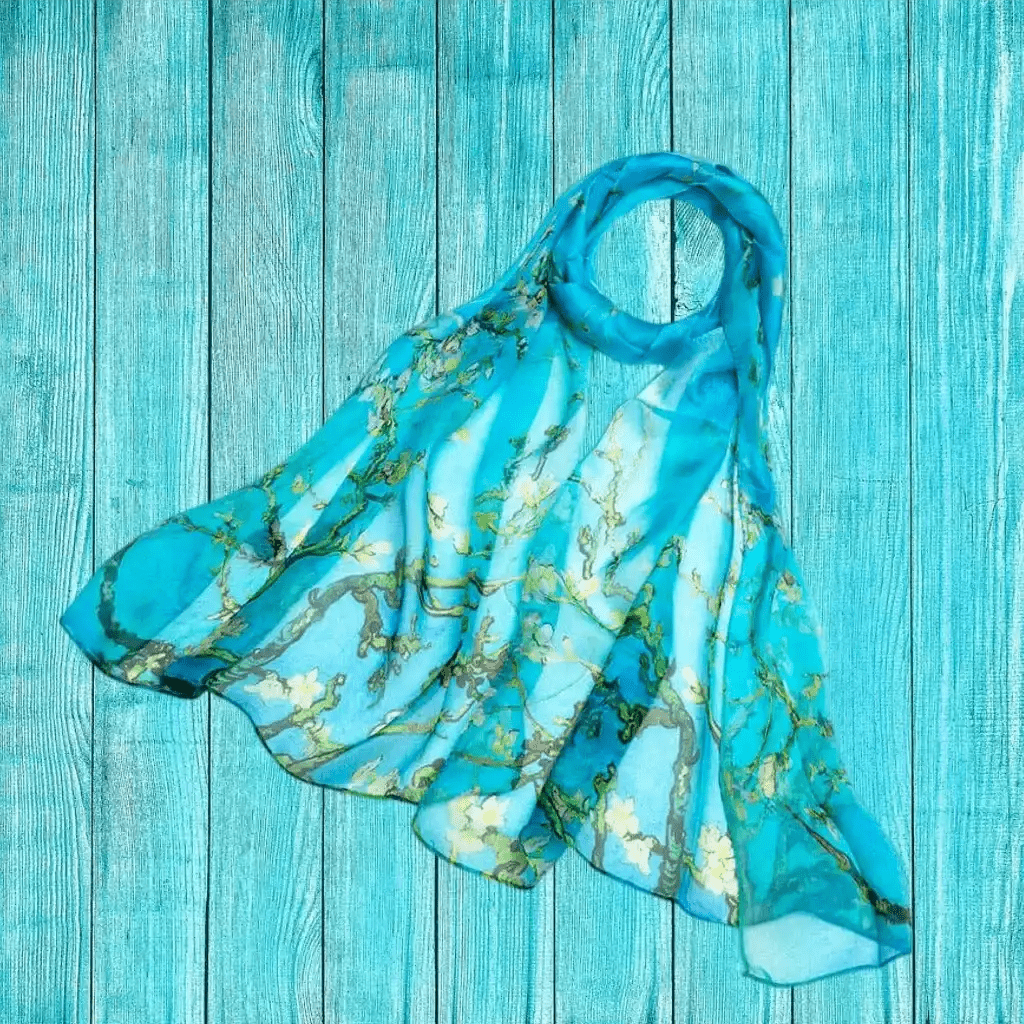 Signare Tapestry 100% Pure Silk Scarf - Blue - Van Gogh Almond Blossom Apparel & Accessories > Clothing Accessories > Scarves & Shawls > Scarves > Silk Scarves > Blue Scarves > 100% Pure Silk Scarf > Van Gogh Almond Blossom emmy-jane-boutique.myshopify.com