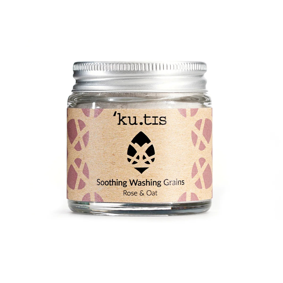 Jar of 'ku.tis' soothing washing grains with a white background