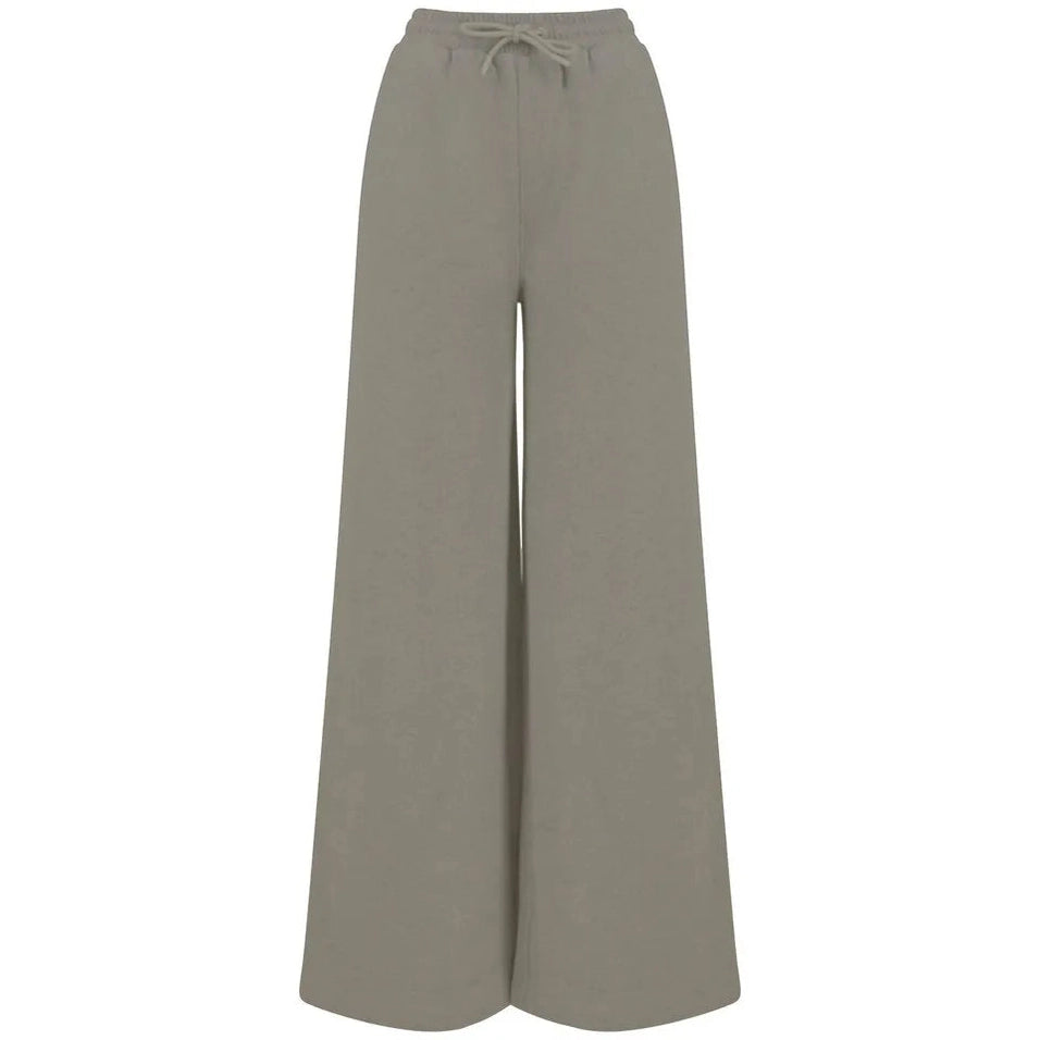 Khaki wide-leg pants on a white background