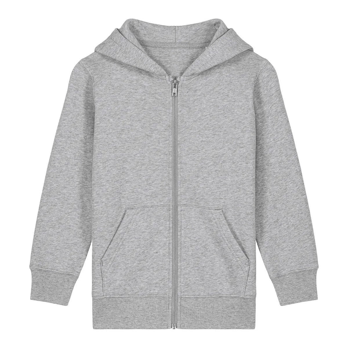 Grey hoodie with a zipper on a white background