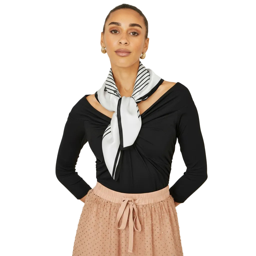 Striped Silk Scarf Black and White Elegant Neck Scarf