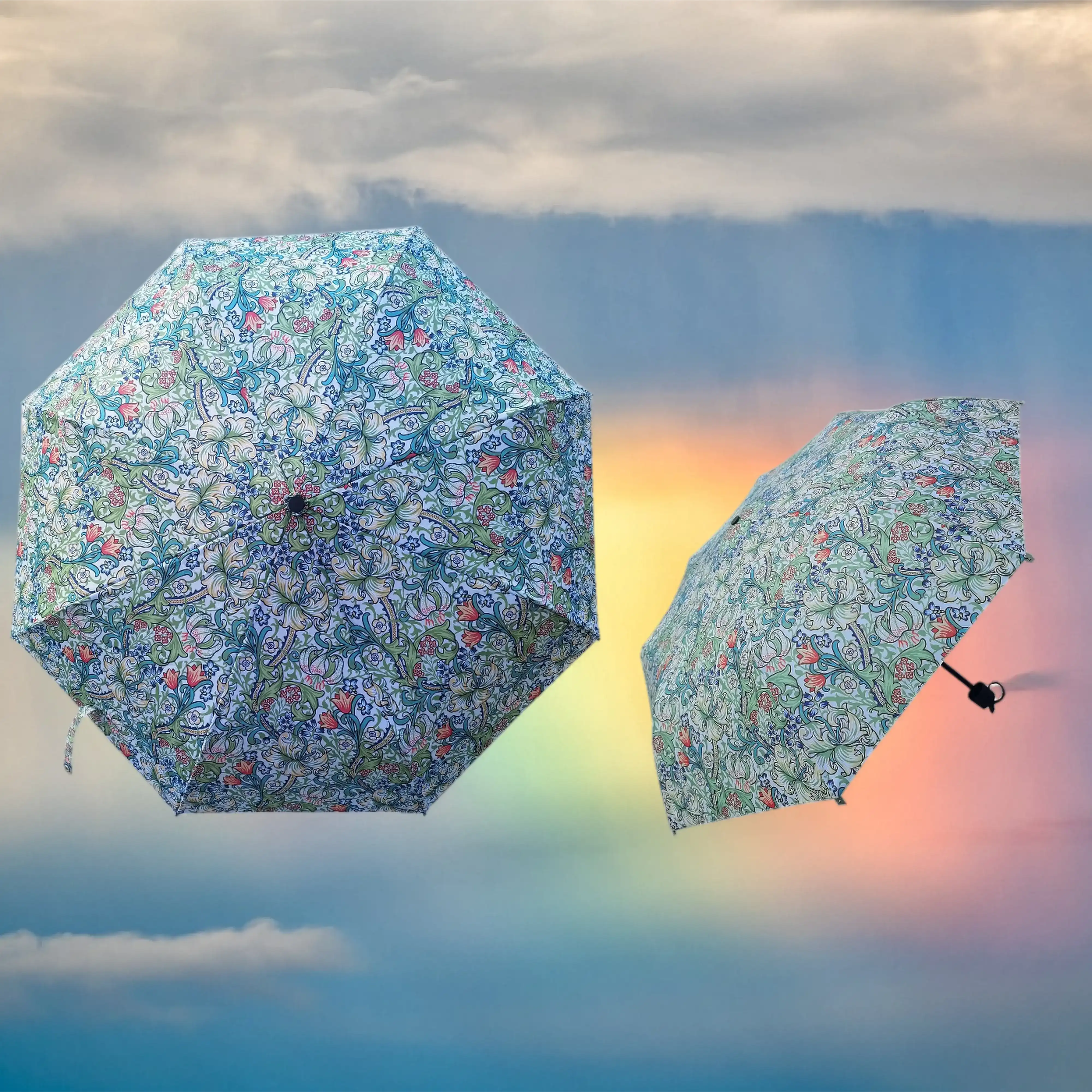 Signare Tapestry William Morris Golden Lily - Art Folding Umbrella Home & Garden > Parasols & Rain Umbrellas > William Morris Golden Lily Umbrella > Art Folding Umbrella > Blue Floral Brolly emmy-jane-boutique.myshopify.com