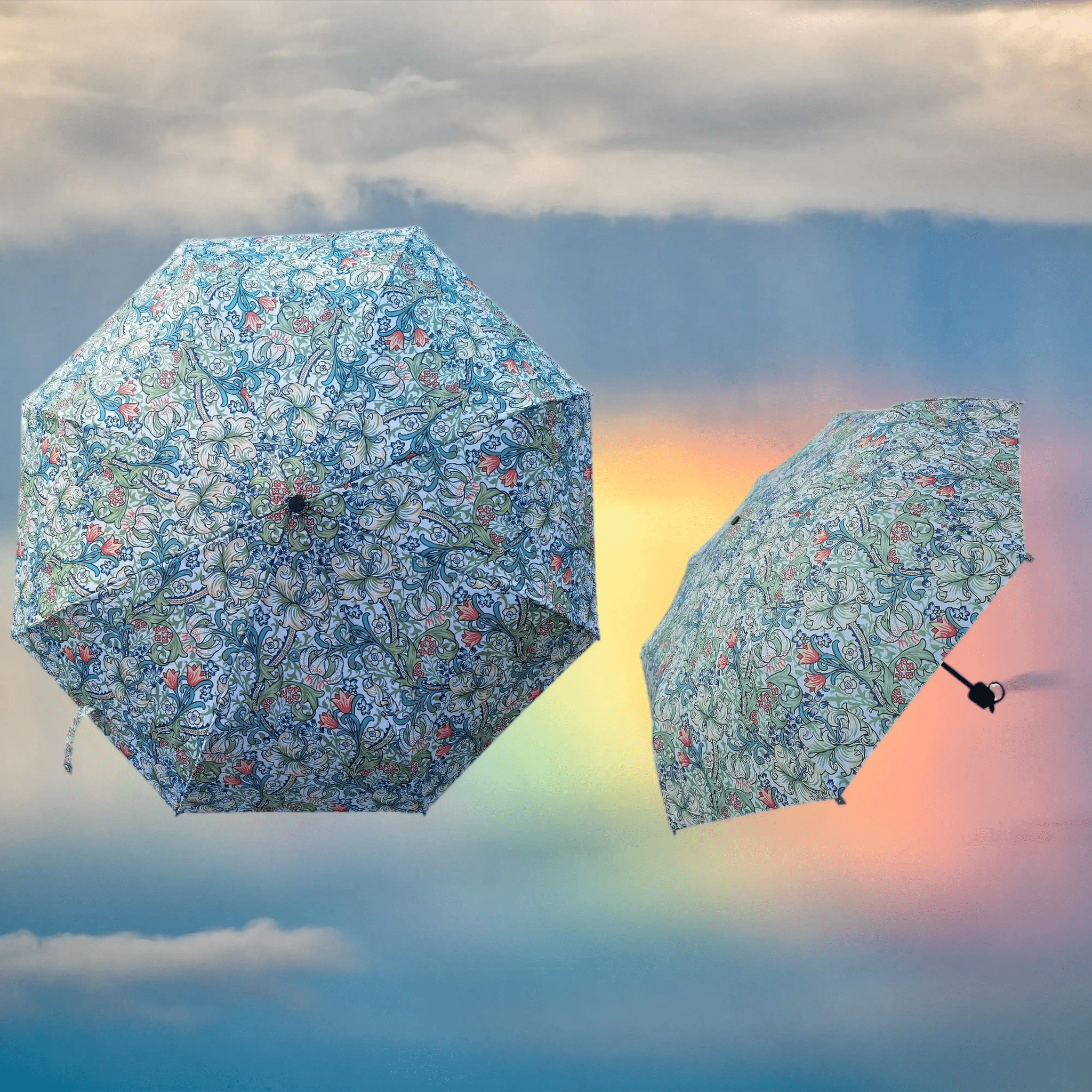 Signare Tapestry William Morris Golden Lily - Art Folding Umbrella Home & Garden > Parasols & Rain Umbrellas > William Morris Golden Lily Umbrella > Art Folding Umbrella > Blue Floral Brolly emmy-jane-boutique.myshopify.com