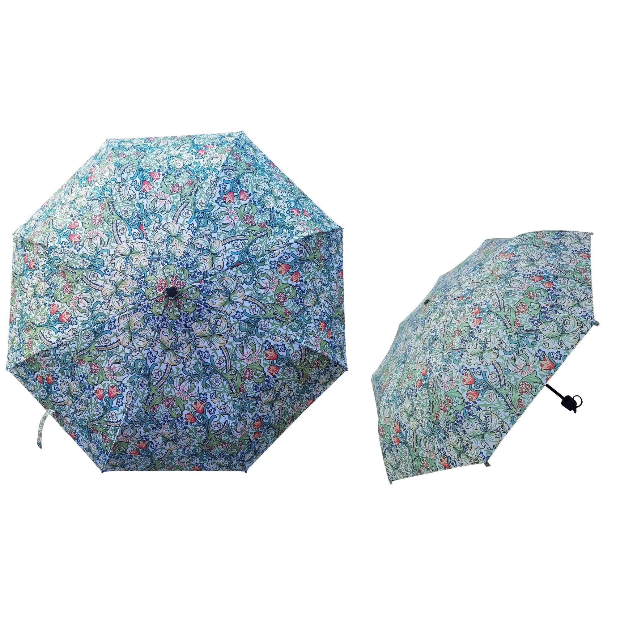 Signare Tapestry William Morris Golden Lily - Art Folding Umbrella Home & Garden > Parasols & Rain Umbrellas > William Morris Golden Lily Umbrella > Art Folding Umbrella > Blue Floral Brolly emmy-jane-boutique.myshopify.com