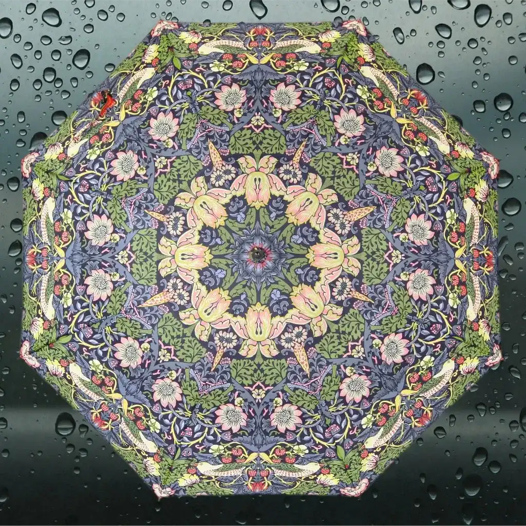 Signare Tapestry William Morris Strawberry Thief Blue - Art Folding Umbrella Home & Garden > Parasols & Rain Umbrellas > William Morris Strawberry Thief Umbrella > Art Folding Umbrella > Blue Floral Brolly emmy-jane-boutique.myshopify.com