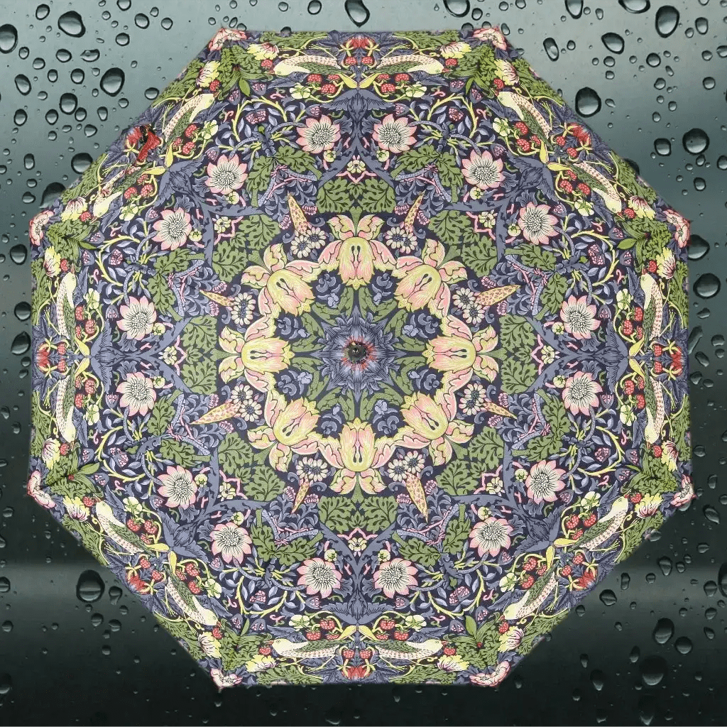 Signare Tapestry William Morris Strawberry Thief Blue - Art Folding Umbrella Home & Garden > Parasols & Rain Umbrellas > William Morris Strawberry Thief Umbrella > Art Folding Umbrella > Blue Floral Brolly emmy-jane-boutique.myshopify.com