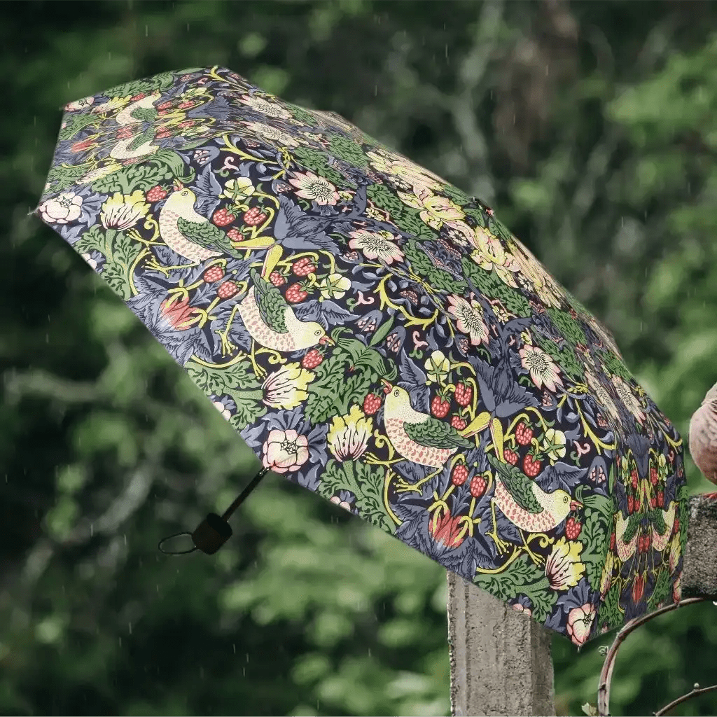 Signare Tapestry William Morris Strawberry Thief Blue - Art Folding Umbrella Home & Garden > Parasols & Rain Umbrellas > William Morris Strawberry Thief Umbrella > Art Folding Umbrella > Blue Floral Brolly emmy-jane-boutique.myshopify.com