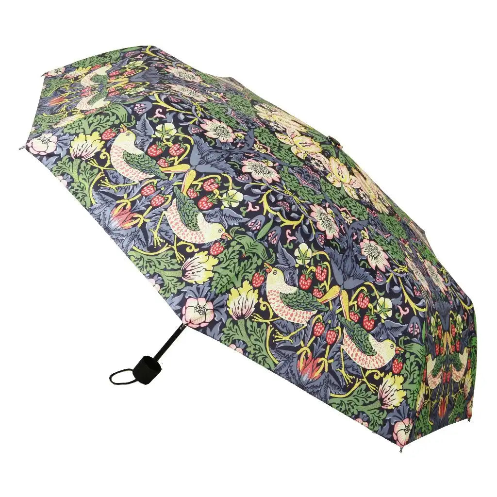Signare Tapestry William Morris Strawberry Thief Blue - Art Folding Umbrella Home & Garden > Parasols & Rain Umbrellas > William Morris Strawberry Thief Umbrella > Art Folding Umbrella > Blue Floral Brolly emmy-jane-boutique.myshopify.com
