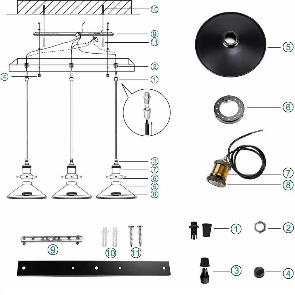 LEDSone Industrial Pendant Light with 3 Heads Cone Style Chandelier Home & Garden > Lighting > Lighting Fixtures > Ceiling Light Fixtures > Ceiling Lights > Metal Ceiling Lights > Pendant Lights emmy-jane-boutique.myshopify.com