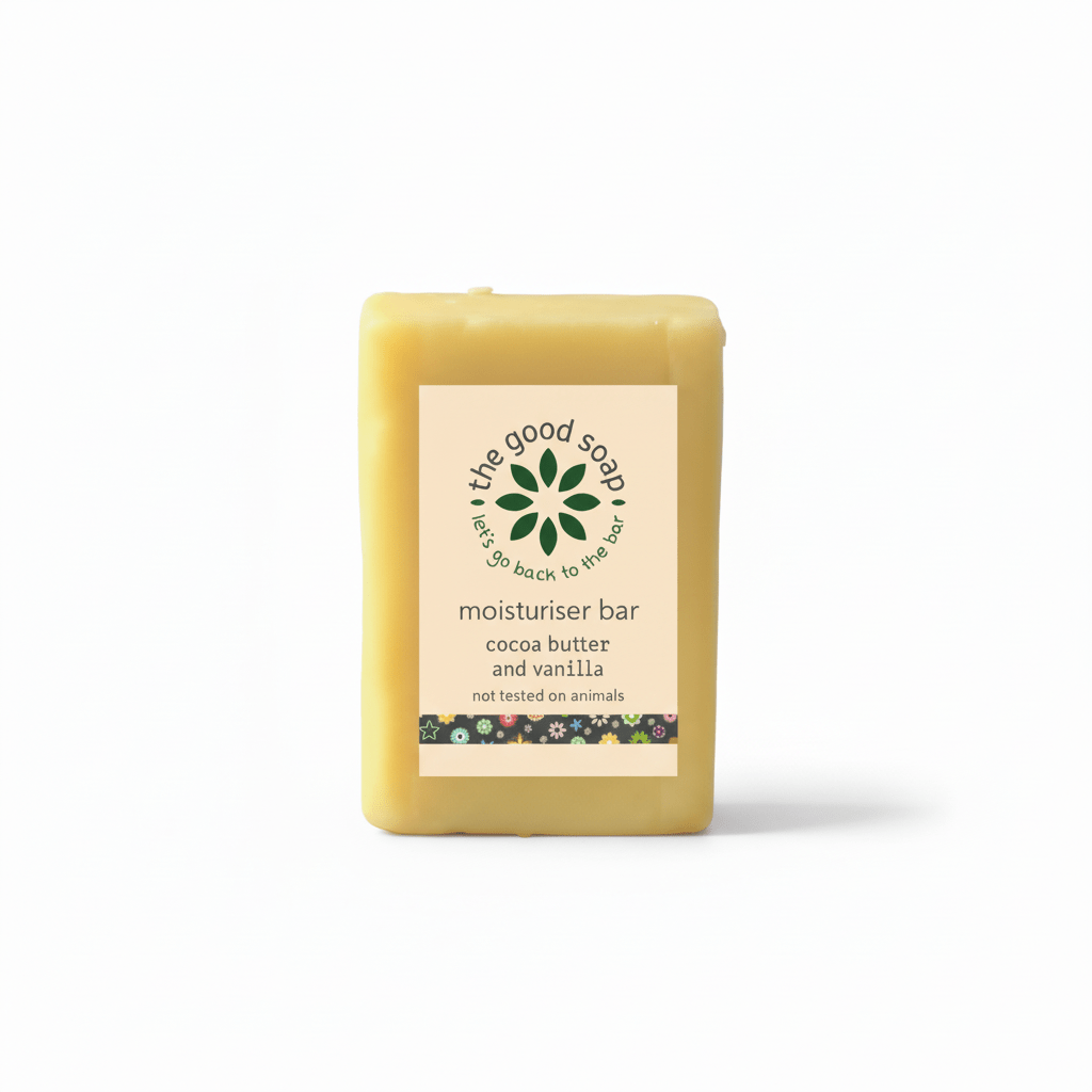 Bar of soap with a label on a white background