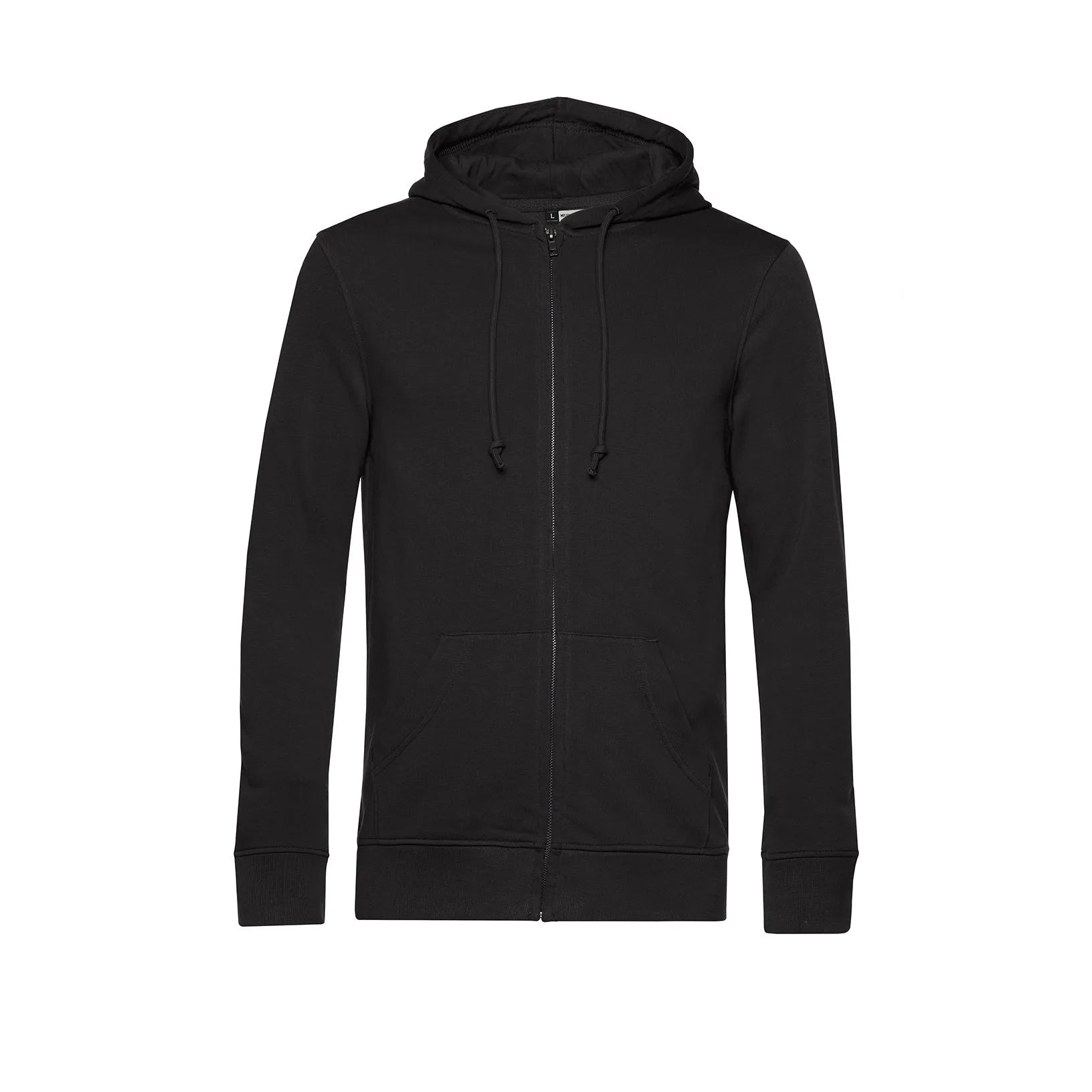Black hoodie with a zipper on a white background