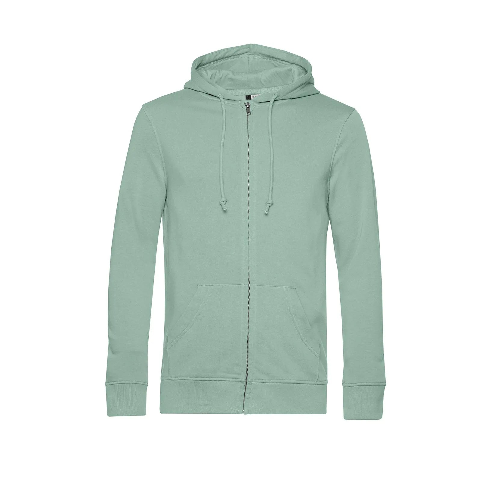 Light green hoodie with a zipper on a white background
