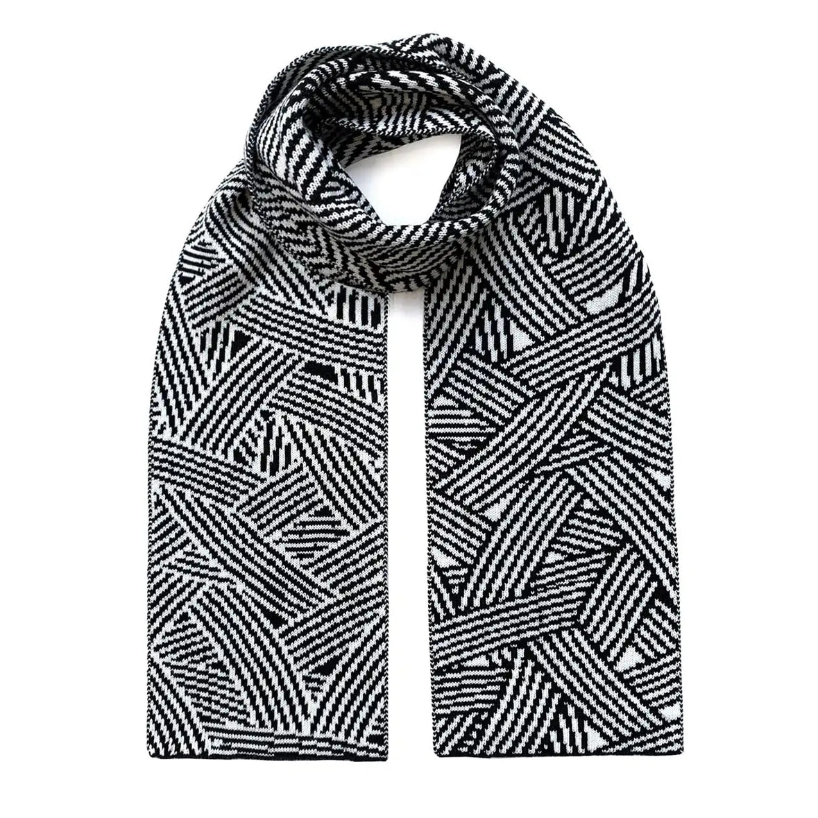 INGMARSON Geometric Striped Wool and Cashmere Scarf Black & White Clothing & Accessories > Clothing Accessories > Scarves & Snoods > Scarves > Winter Scarves > Geometric Scarves > Striped Wool and Cashmere Scarf emmy-jane-boutique.myshopify.com