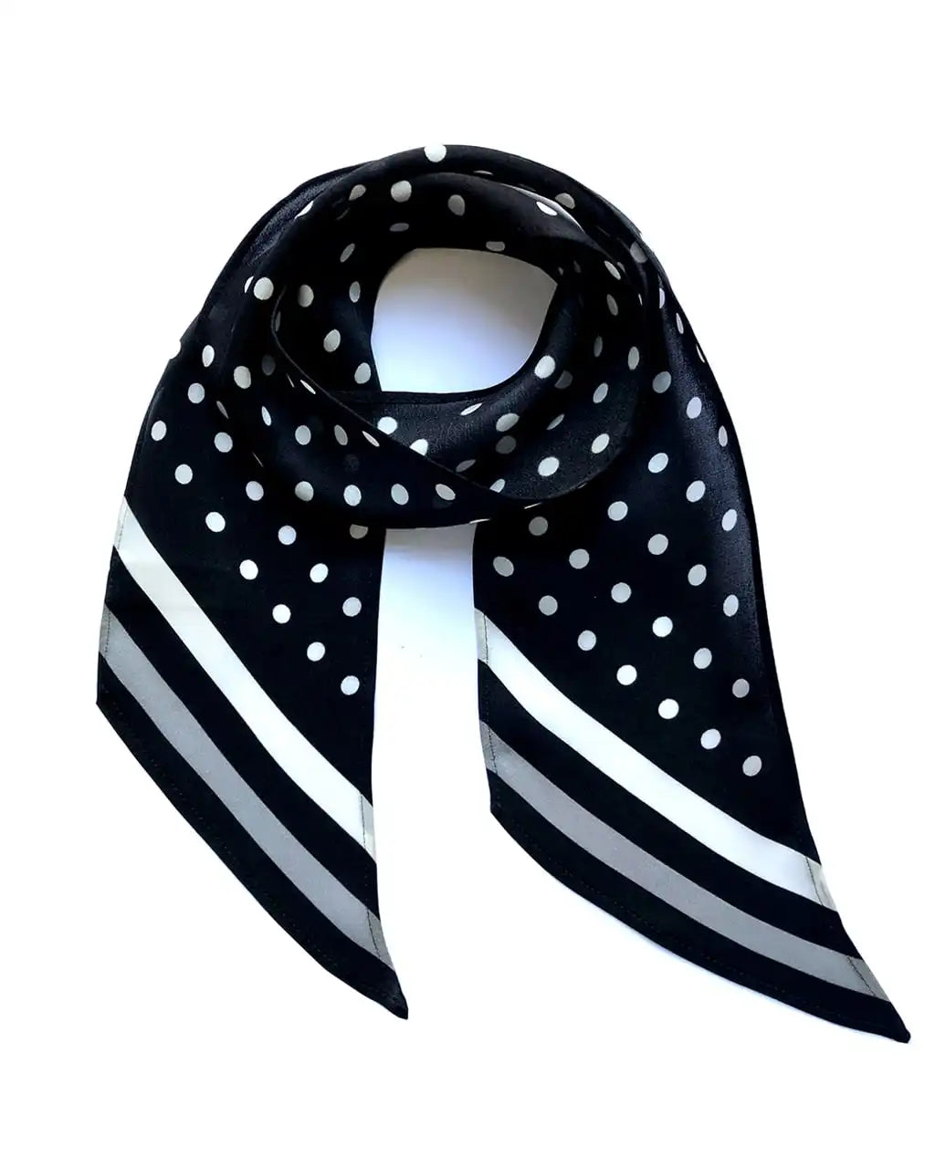 INGMARSON Polka Dot Silk Black Neck Scarf Black & White Scarves Clothing & Accessories > Clothing Accessories > Scarves & Snoods > Scarves > Silk Scarves > Black and White Scarves > Summer Scarves > Stripy Silk Neck Scarf emmy-jane-boutique.myshopify.com