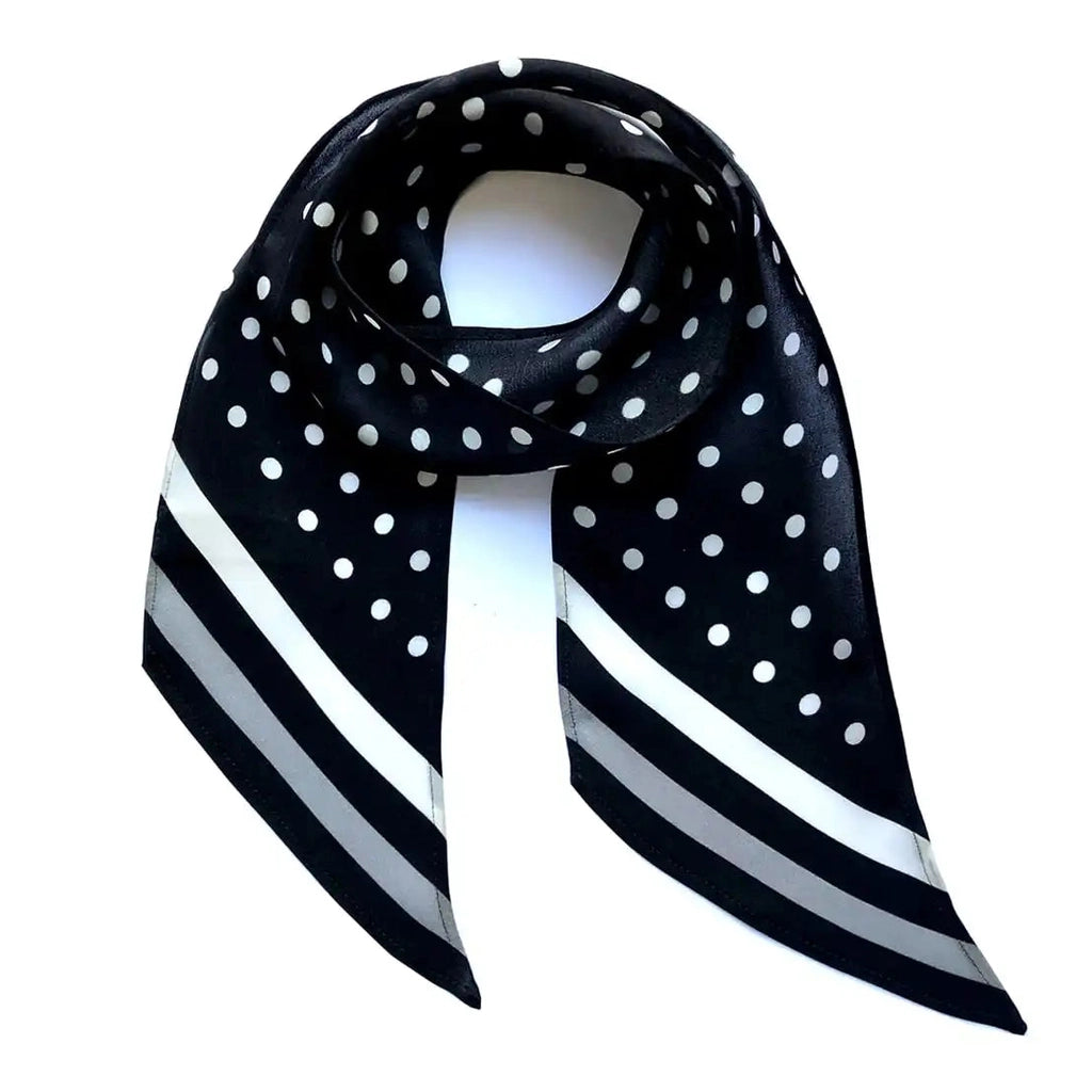 INGMARSON Polka Dot Silk Black Neck Scarf Black & White Scarves Clothing & Accessories > Clothing Accessories > Scarves & Snoods > Scarves > Silk Scarves > Black and White Scarves > Summer Scarves > Stripy Silk Neck Scarf emmy-jane-boutique.myshopify.com