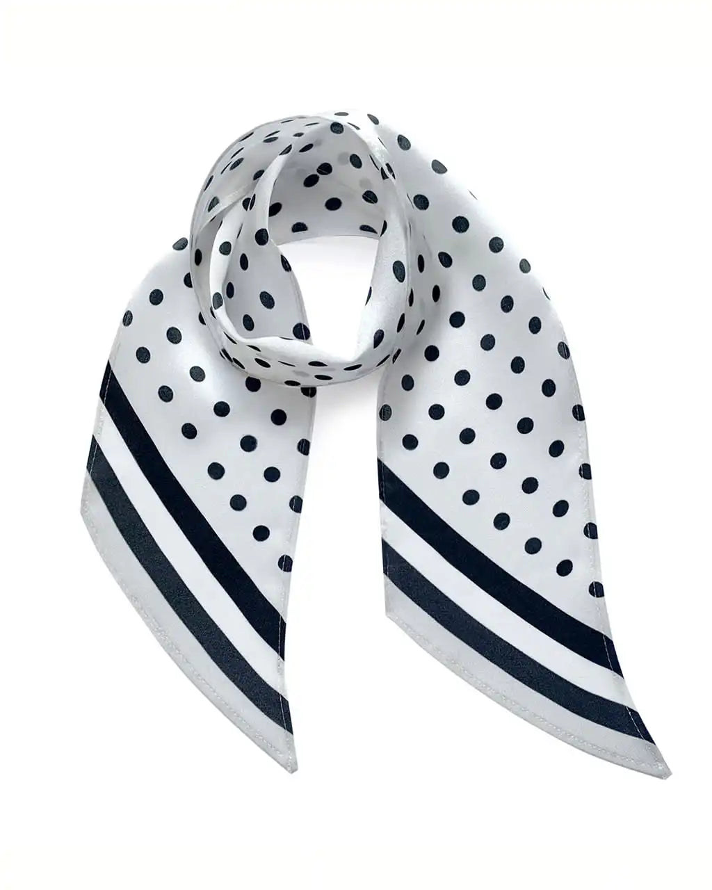INGMARSON Polka Dot Silk White Neck Scarf Clothing & Accessories > Clothing Accessories > Scarves & Snoods > Scarves > Silk Scarves > Black and White Scarves > Summer Scarves > Stripy Silk Neck Scarf emmy-jane-boutique.myshopify.com