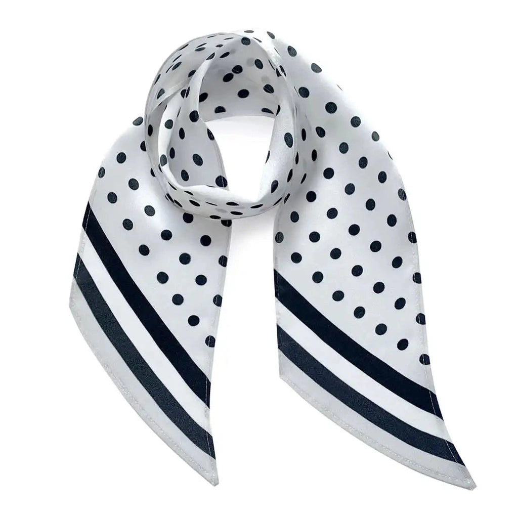 INGMARSON Polka Dot Silk White Neck Scarf Clothing & Accessories > Clothing Accessories > Scarves & Snoods > Scarves > Silk Scarves > Black and White Scarves > Summer Scarves > Stripy Silk Neck Scarf emmy-jane-boutique.myshopify.com