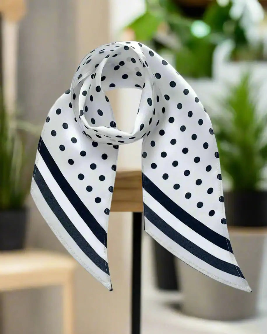 INGMARSON Polka Dot Silk White Neck Scarf Clothing & Accessories > Clothing Accessories > Scarves & Snoods > Scarves > Silk Scarves > Black and White Scarves > Summer Scarves > Stripy Silk Neck Scarf emmy-jane-boutique.myshopify.com