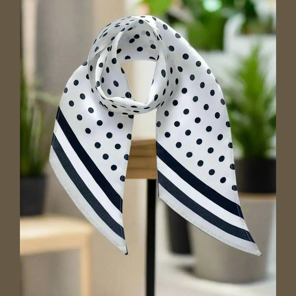 INGMARSON Polka Dot Silk White Neck Scarf Clothing & Accessories > Clothing Accessories > Scarves & Snoods > Scarves > Silk Scarves > Black and White Scarves > Summer Scarves > Stripy Silk Neck Scarf emmy-jane-boutique.myshopify.com