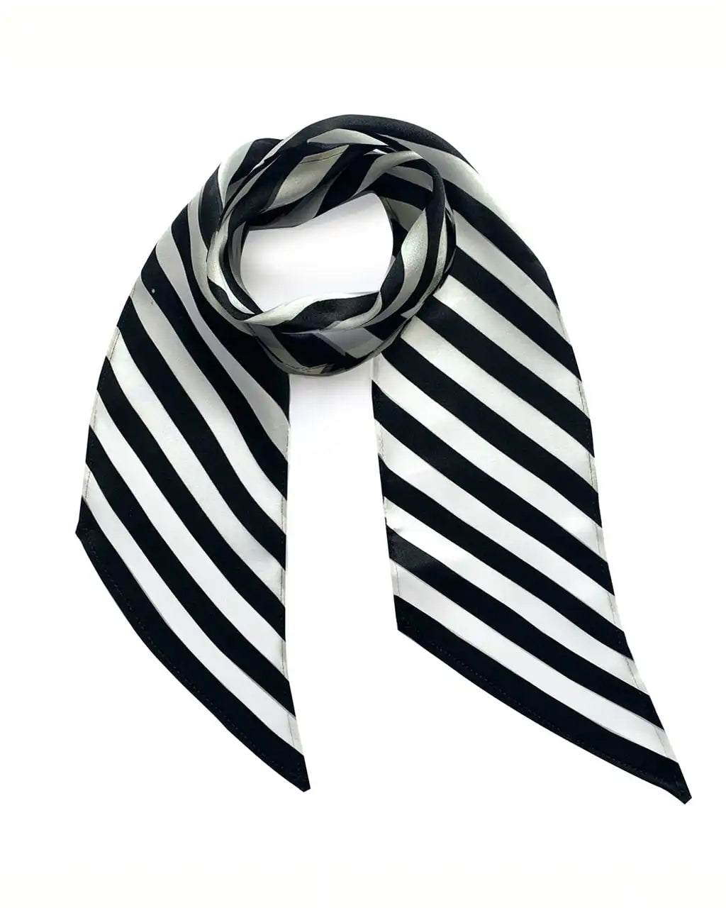 INGMARSON Stripy Silk Neck Scarf Black & White scarves emmy-jane-boutique.myshopify.com