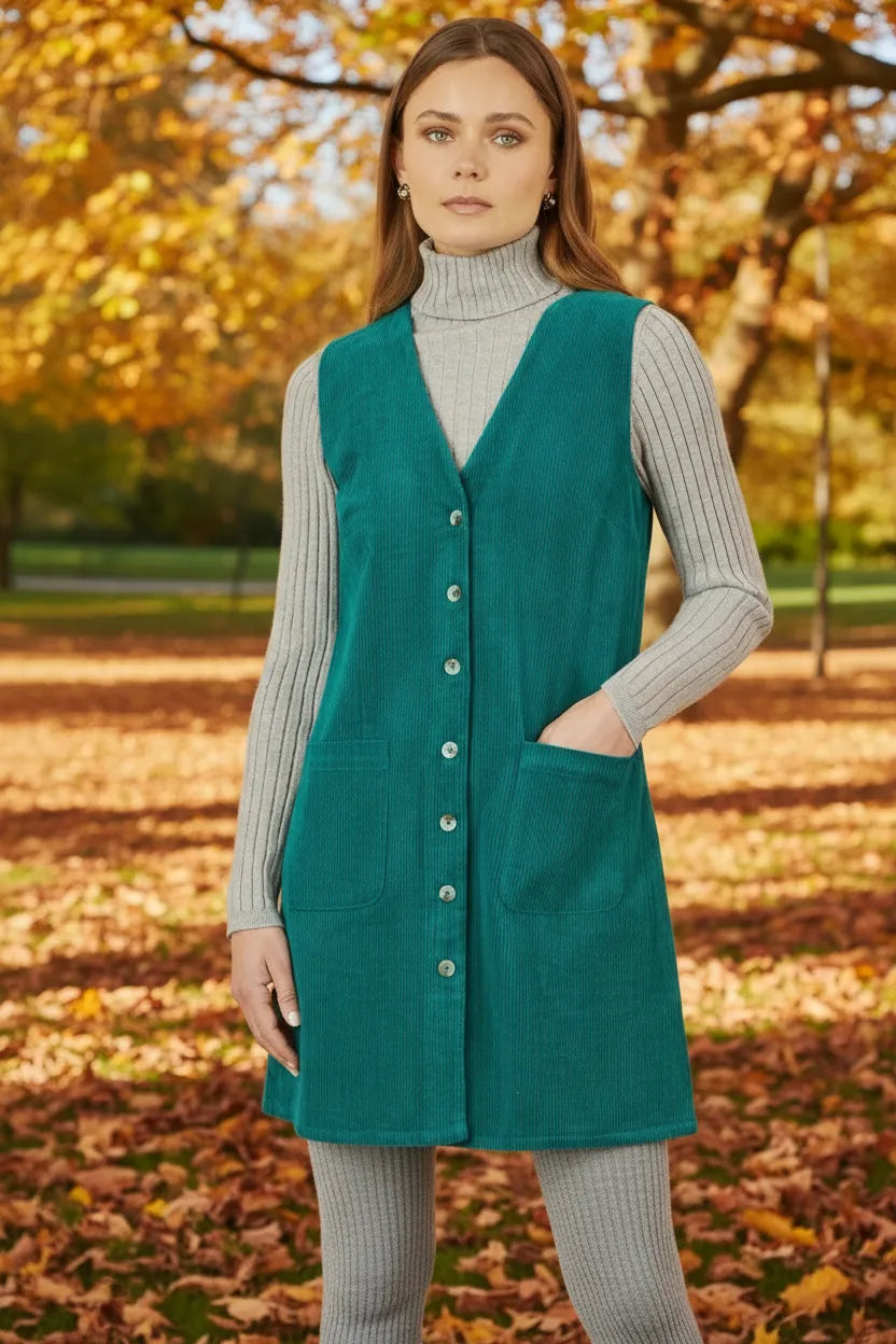 Yumi Pinafore Dress With Pockets Yumi Teal Cord Button Through Clothing & Accessories > Clothing > Dresses > Autumn Dresses > Pimafore Dresses > Cord Dresses > Teal Dresses emmy-jane-boutique.myshopify.com