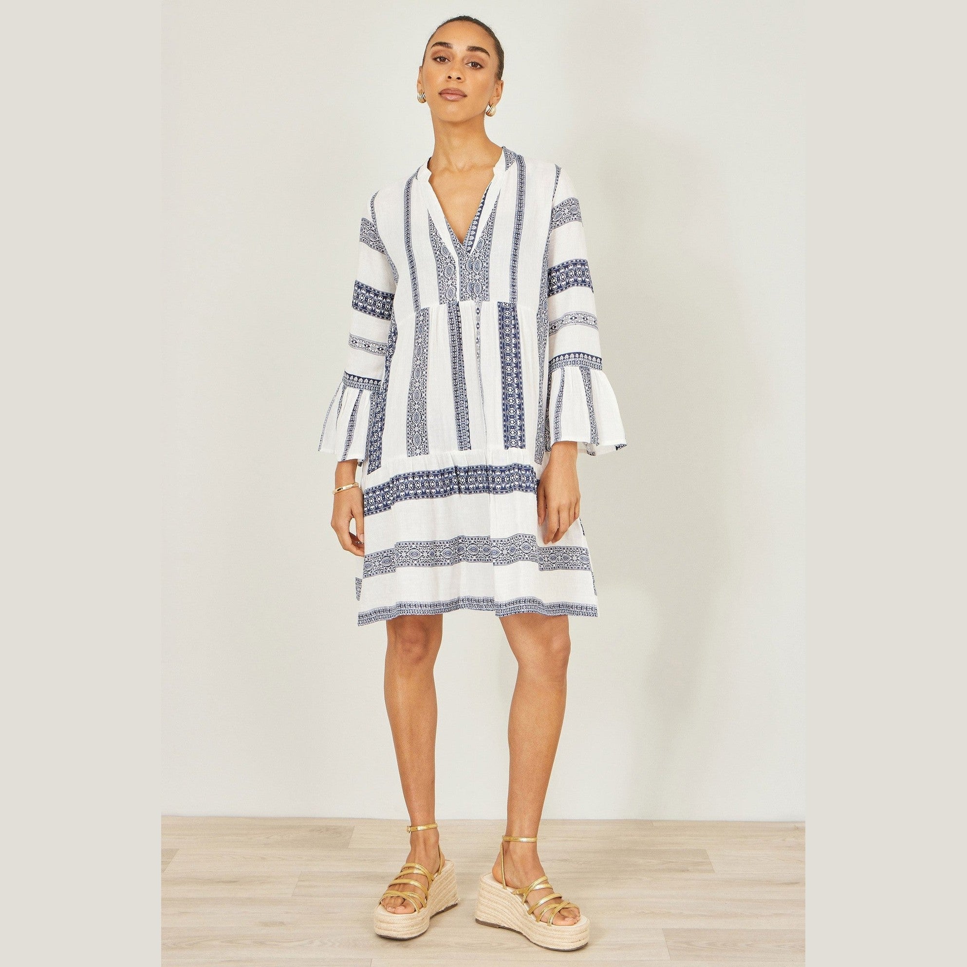 strip patterned tunic dress