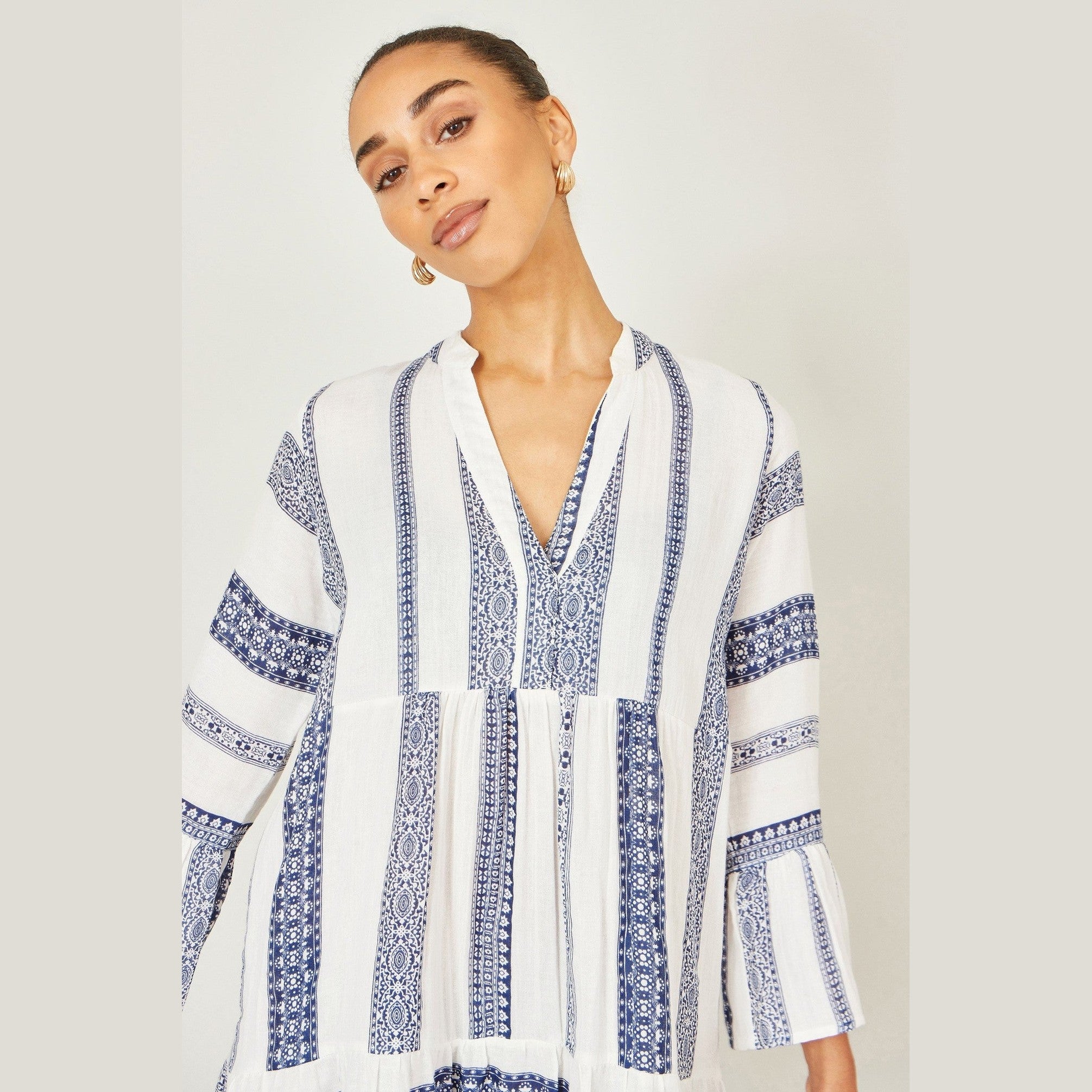 V-neck cotton tunic dress