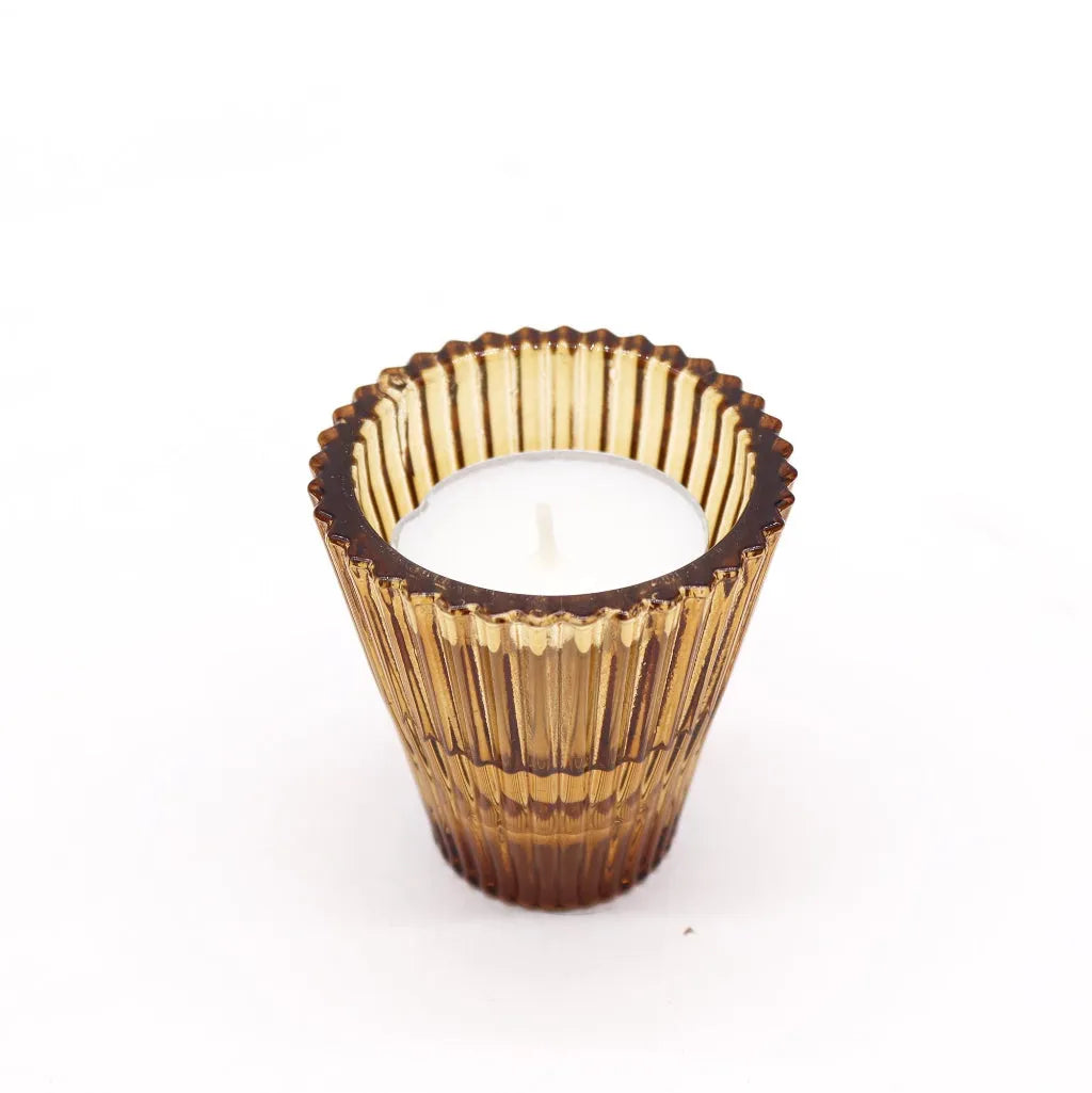 Ancient Wisdom Flip Amber Dinner Candle / Tealight Holder - Antique Amber Home & Garden > Decor > Home Fragrance Accessories > Candle Holders > Glass Candle Holders > Orange Candle Holders emmy-jane-boutique.myshopify.com