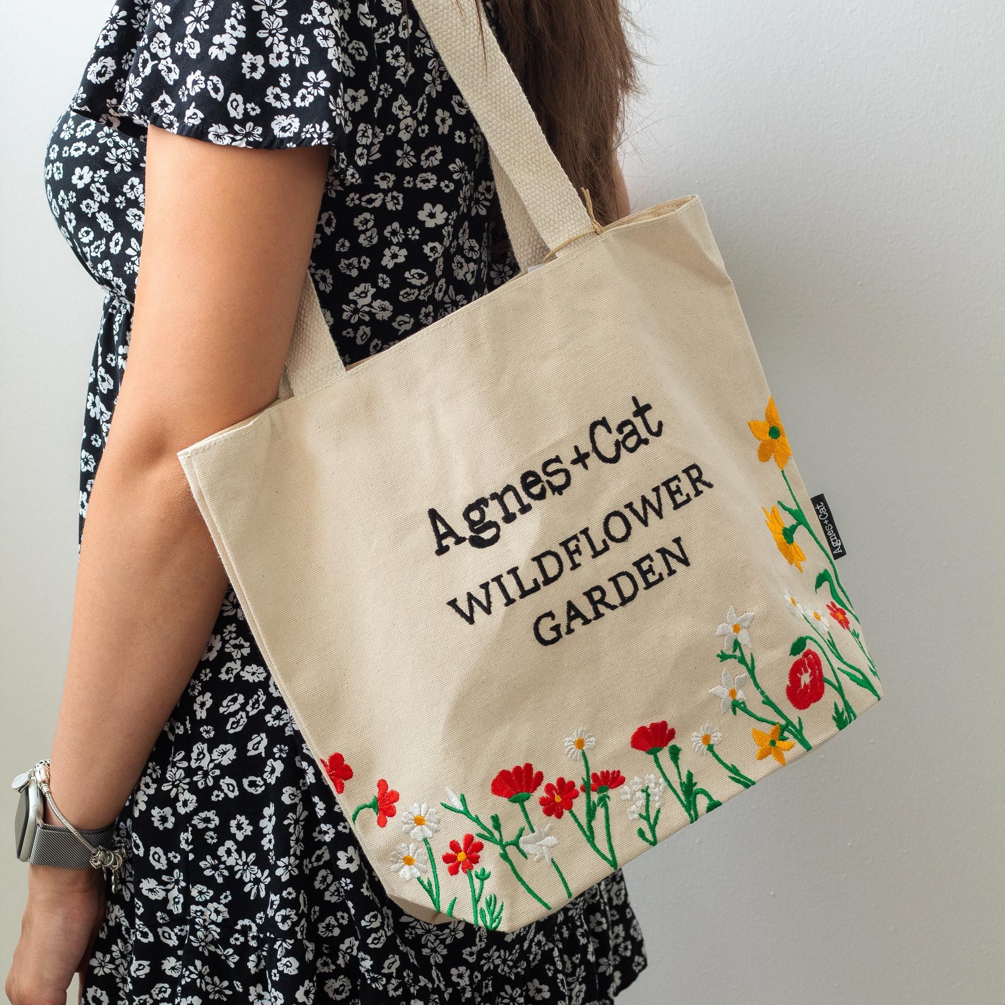 embroidered flower tote bag