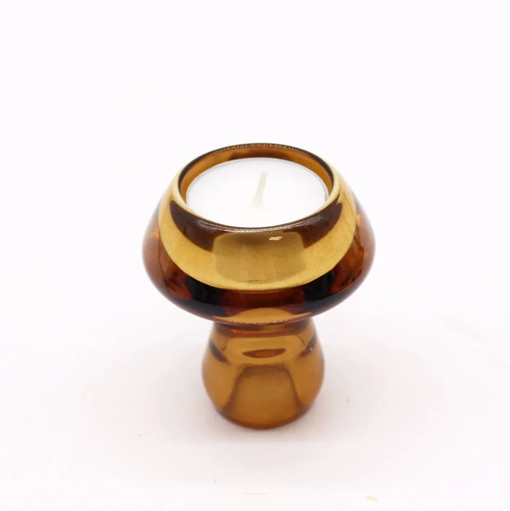 AW-Dropship Mushroom Flip Dinner Candle / Tealight Holder - Antique Amber Home & Garden > Decor > Home Fragrance Accessories > Candle Holders > Glass Candle Holders > Orange Candle Holders emmy-jane-boutique.myshopify.com