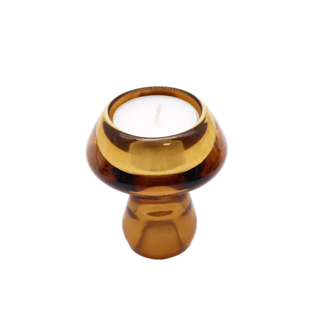 AW-Dropship Mushroom Flip Dinner Candle / Tealight Holder - Antique Amber Home & Garden > Decor > Home Fragrance Accessories > Candle Holders > Glass Candle Holders > Orange Candle Holders emmy-jane-boutique.myshopify.com