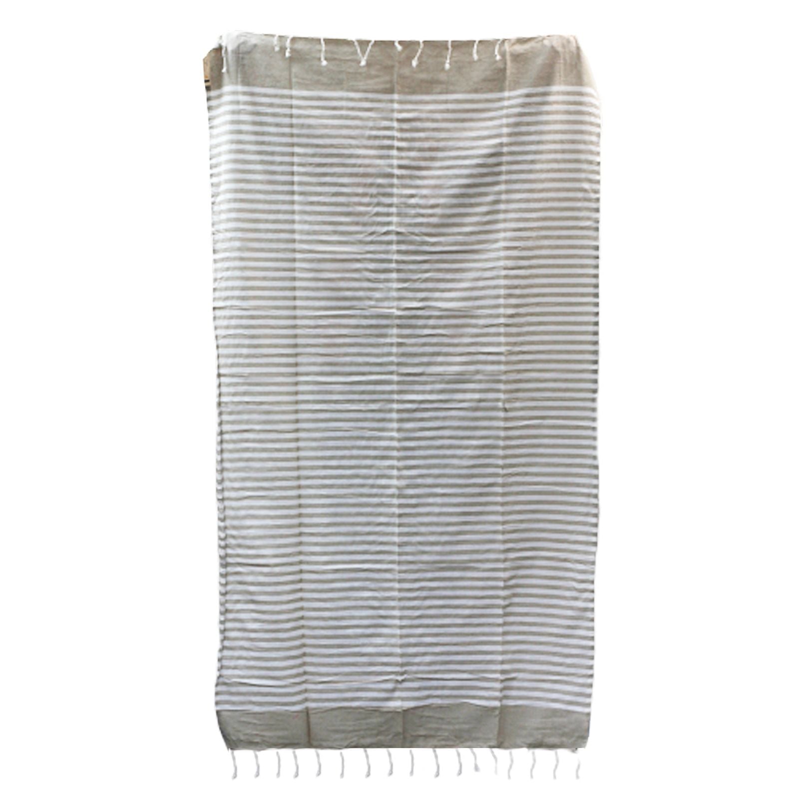 Striped towel with fringes on a white background