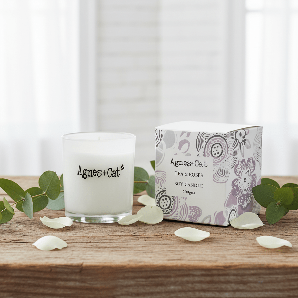 Agnes + Cat Glass Votive Candle - Tea and Roses