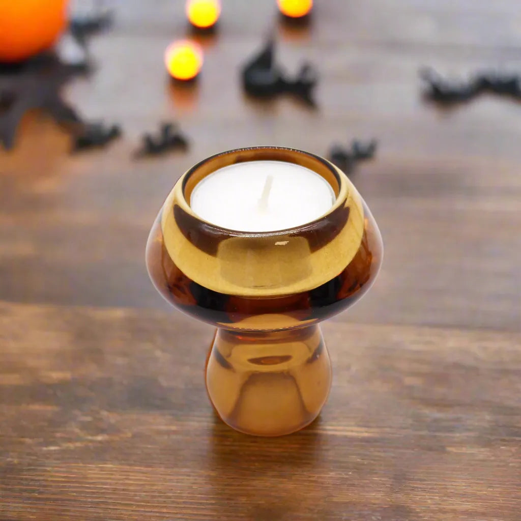 AW-Dropship Mushroom Flip Dinner Candle / Tealight Holder - Antique Amber Home & Garden > Decor > Home Fragrance Accessories > Candle Holders > Glass Candle Holders > Orange Candle Holders emmy-jane-boutique.myshopify.com