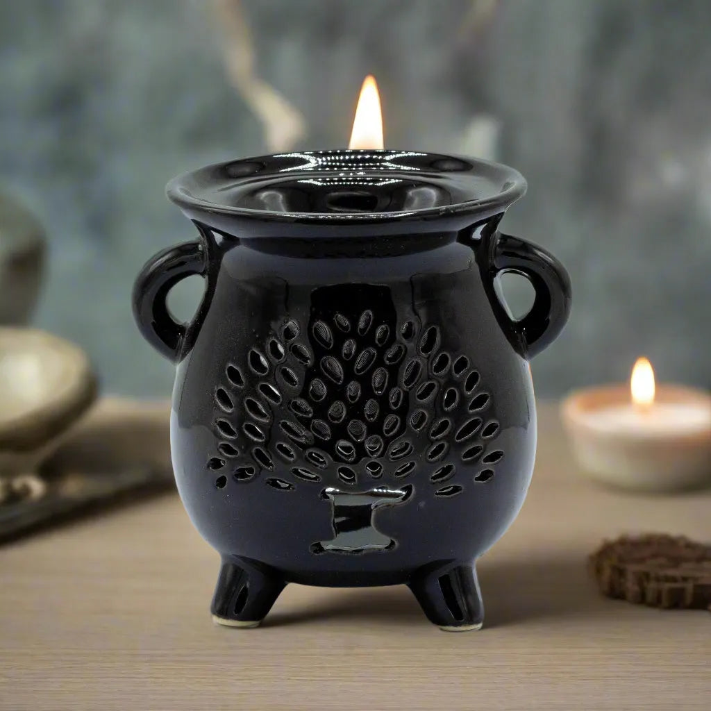 Ancient Wisdom Cauldron Oil Burner - Tree of Life Wax Melt Burner - Black Ceramic Home & Garden > Decor > Home Fragrance Accessories > Aroma Diffusers > Ceramic Oil Burners > Cauldron Oil Burner > Tree of Life Wax Melt Burner > Black Oil Burners emmy-jane-boutique.myshopify.com